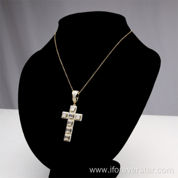 Hip hop cubic zirconia gold plated cross pendant